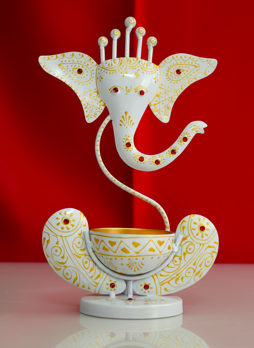 Hand-Painted Festive Trio – Dandiya Couple Showpiece with Ganesha