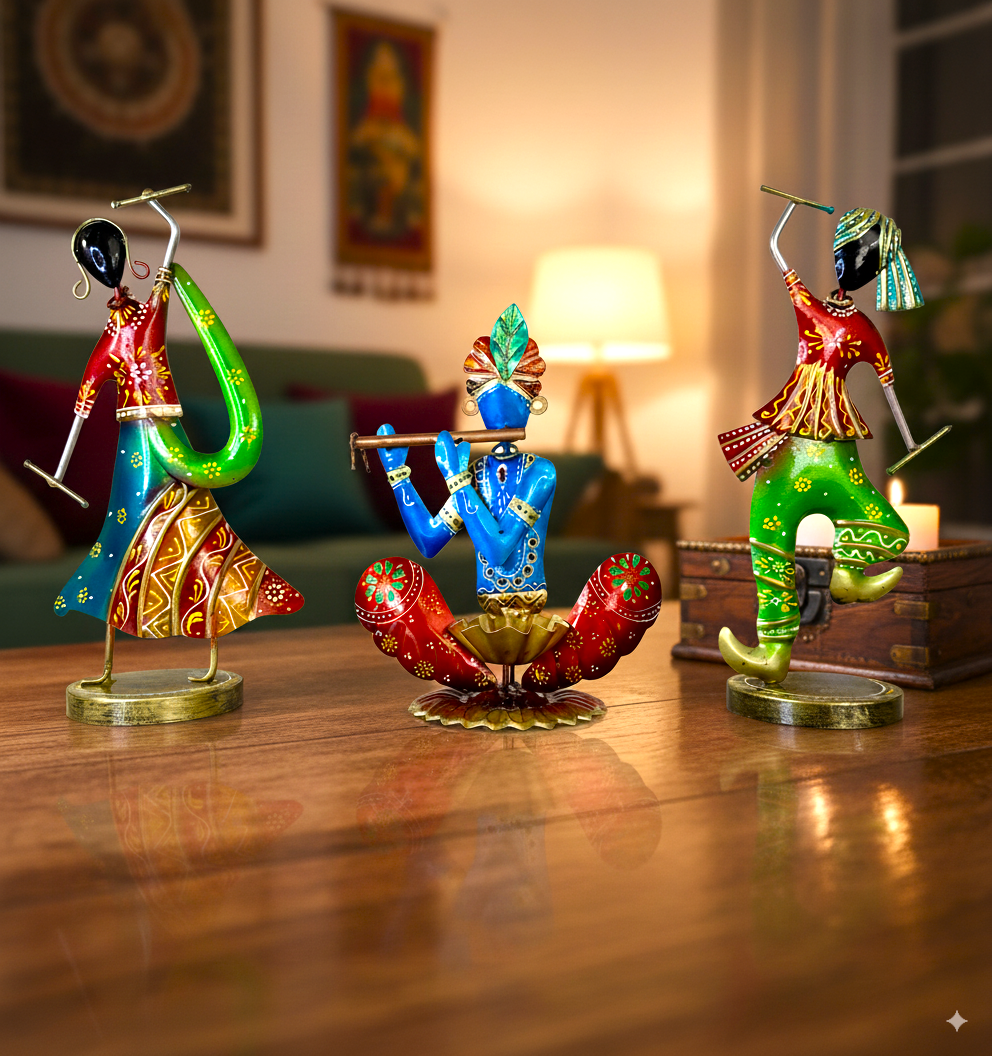Handmade Krishna with Dandiya Couple Showpiece Set
