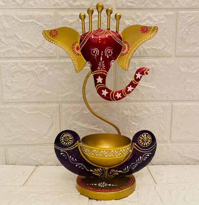 Hand-Painted Ganesha Tealight Candle Décor