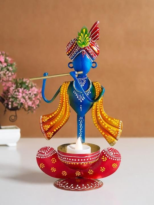 Handmade Krishna Tea Light Holder – Artistic Metal Candle Stand