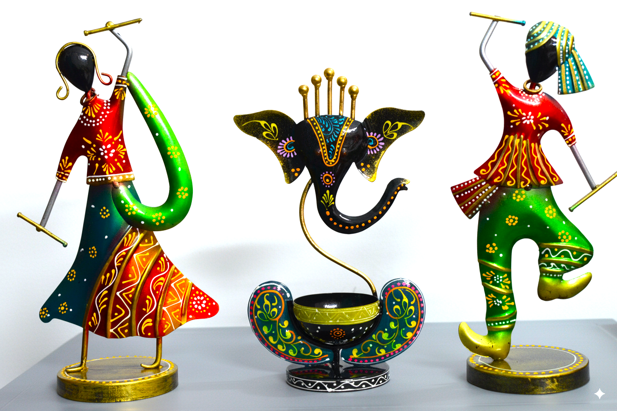 Dandiya Couple Showpiece with Divine Ganesha Tealight