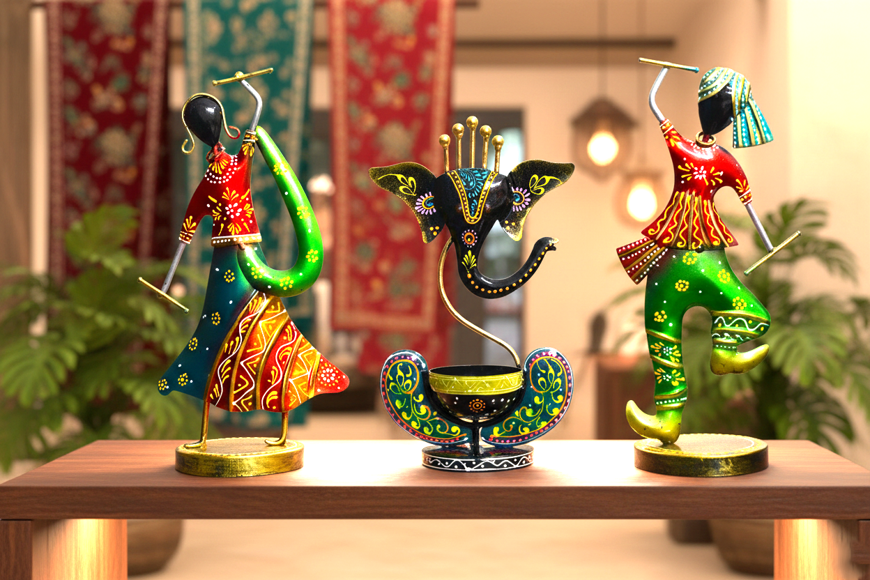 Dandiya Couple Showpiece with Divine Ganesha Tealight