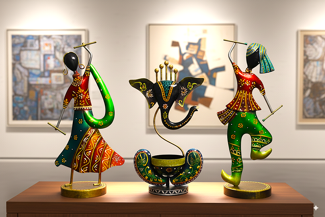 Dandiya Couple Showpiece with Divine Ganesha Tealight