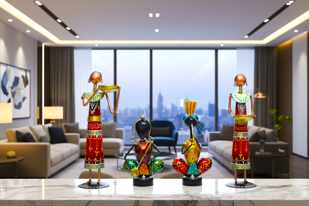 Wrought Iron and Metal Art Showpieces (Set of 4)