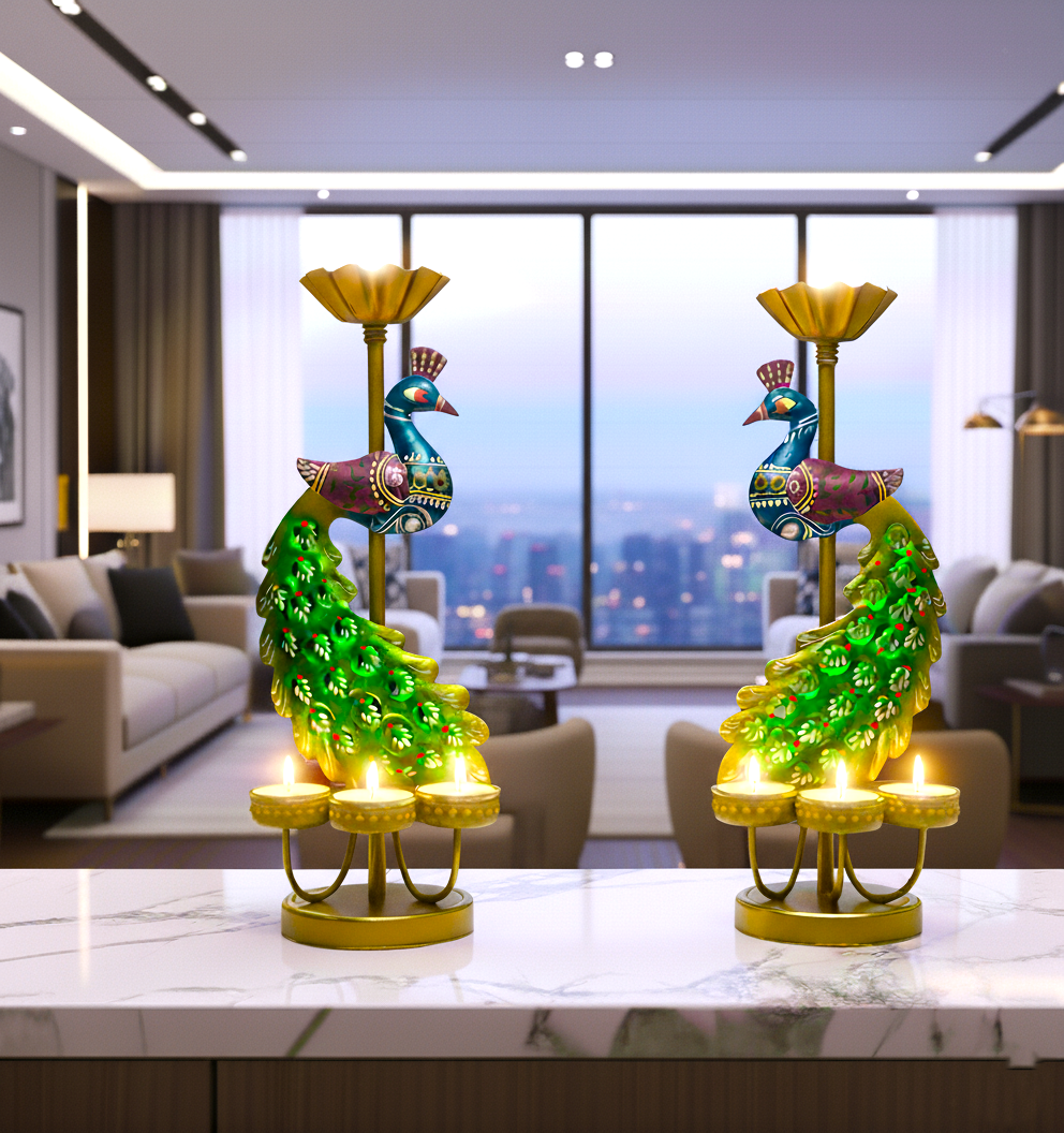 Peacock Tealight Holders (Set of 2)