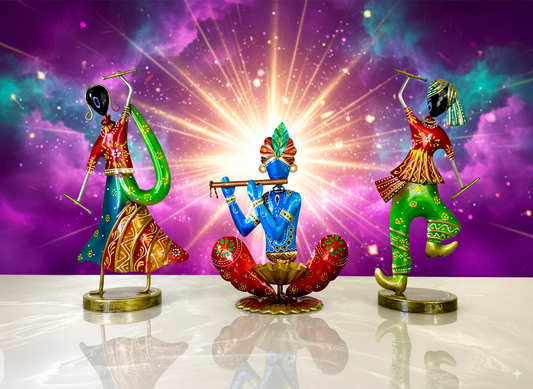 Handmade Krishna with Dandiya Couple Showpiece Set