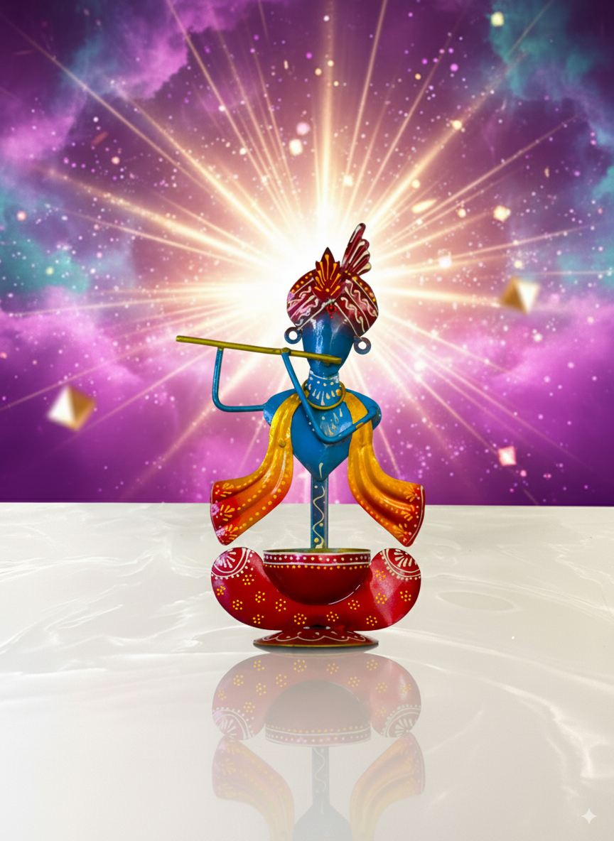 Handmade Krishna Tea Light Holder – Artistic Metal Candle Stand