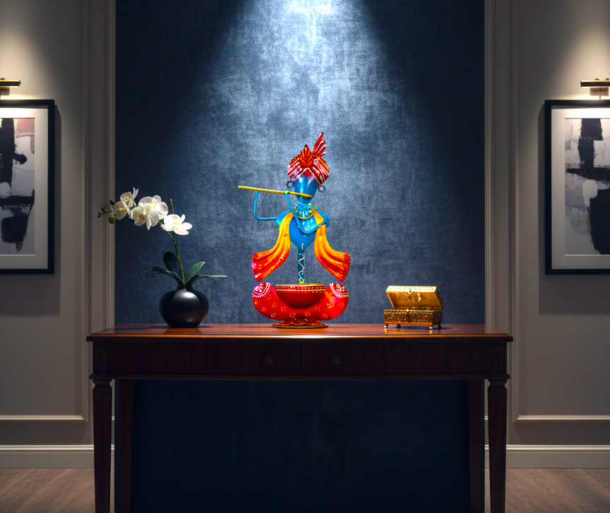 Handmade Krishna Tea Light Holder – Artistic Metal Candle Stand