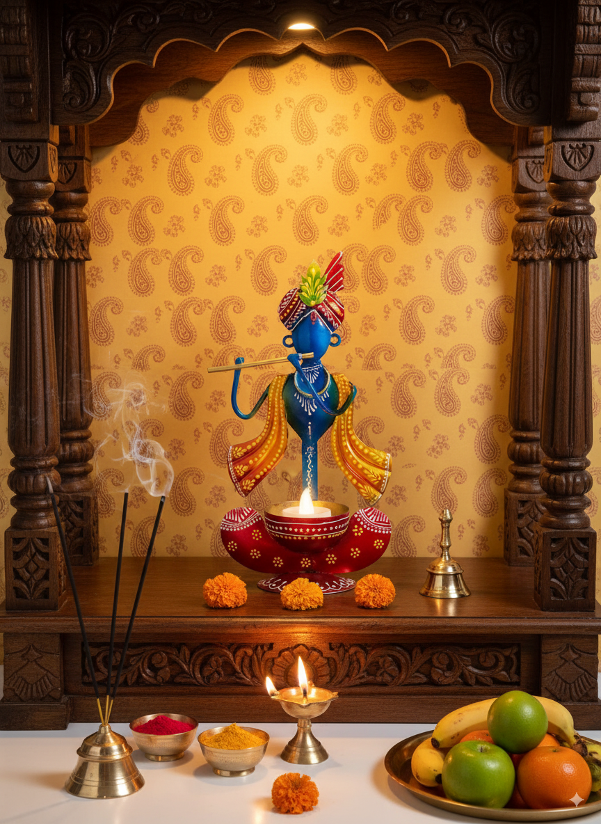 Handmade Krishna Tea Light Holder – Artistic Metal Candle Stand