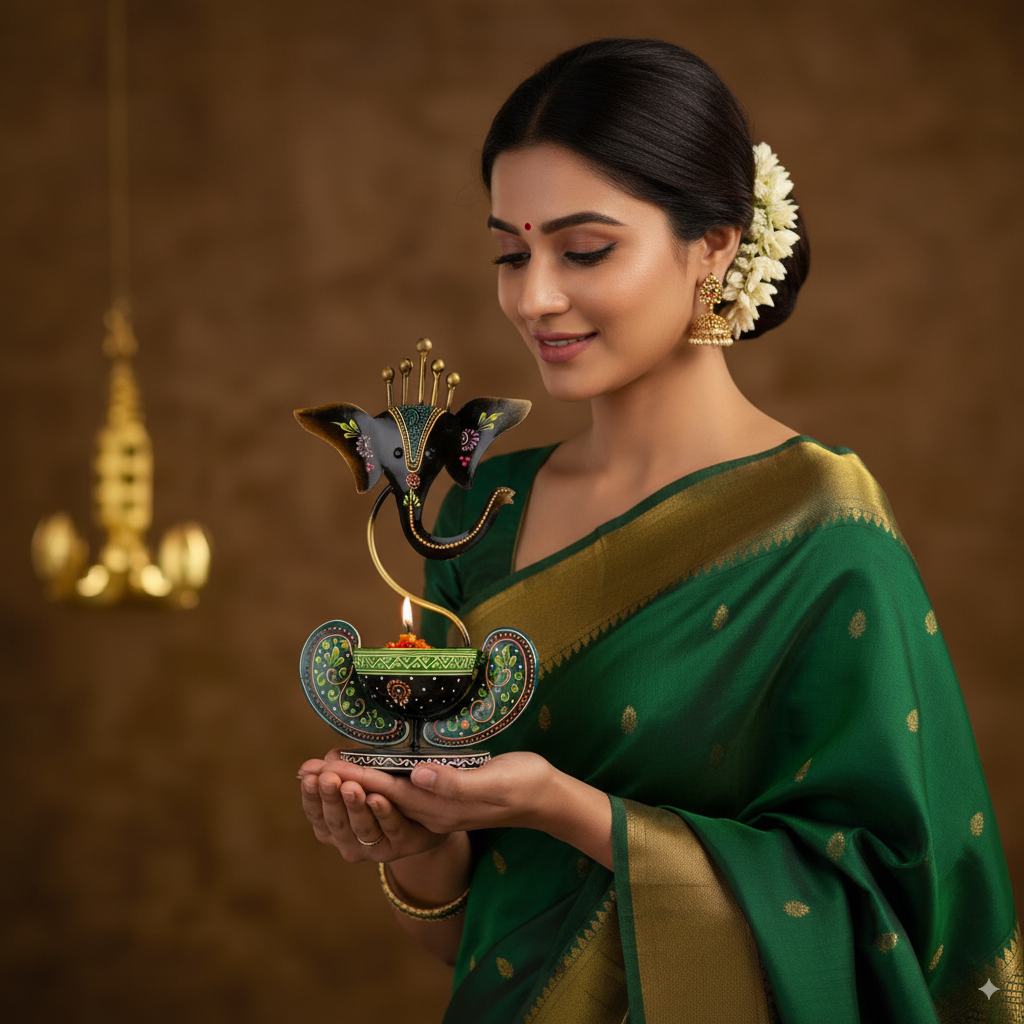 Dandiya Couple Showpiece with Divine Ganesha Tealight