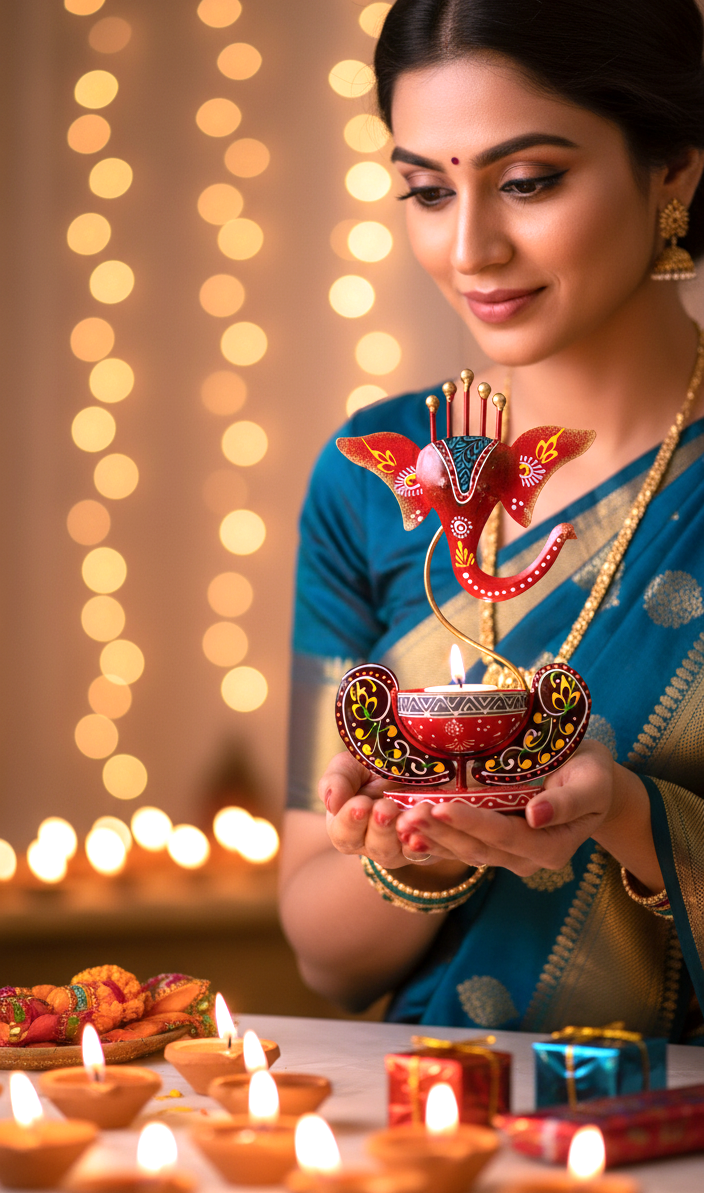 Hand Painted Metal Tea Light Holders – Ganesha & Krishna
