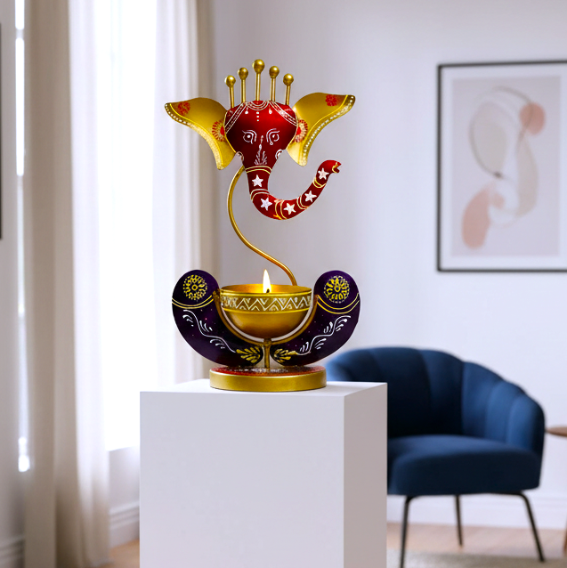 Hand-Painted Ganesha Tealight Candle Décor