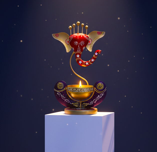 Hand-Painted Ganesha Tealight Candle Décor