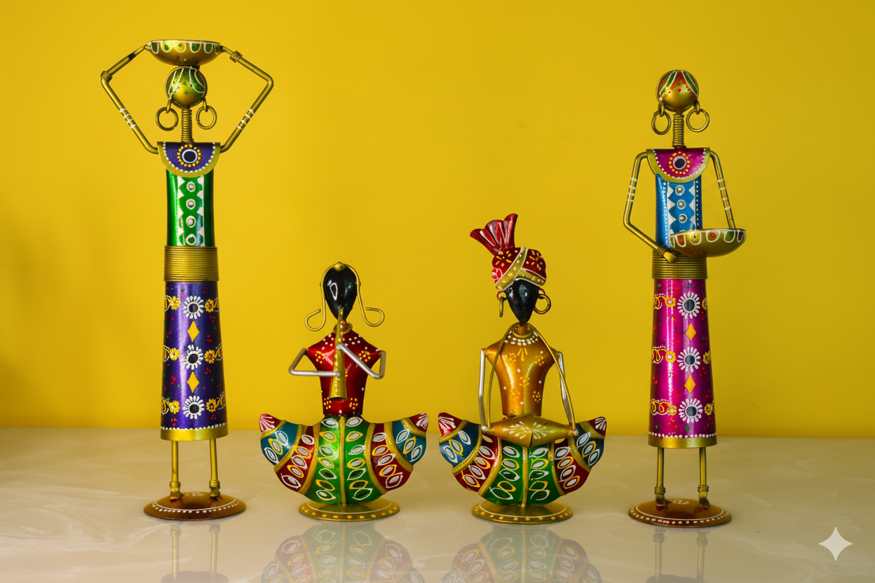 Handmade Tribal Metal Figurine Set (Set of 4)