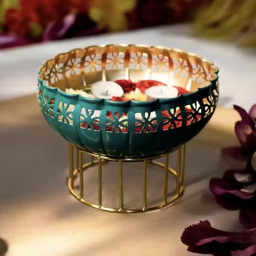 Artisanal Green Urli Bowl with Stand