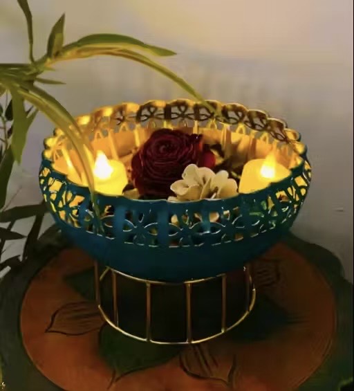 Artisanal Green Urli Bowl with Stand