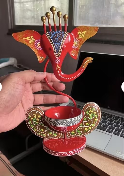 Hand Painted Metal Tea Light Holders – Ganesha & Krishna