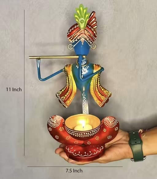 Hand Painted Metal Tea Light Holders – Ganesha & Krishna