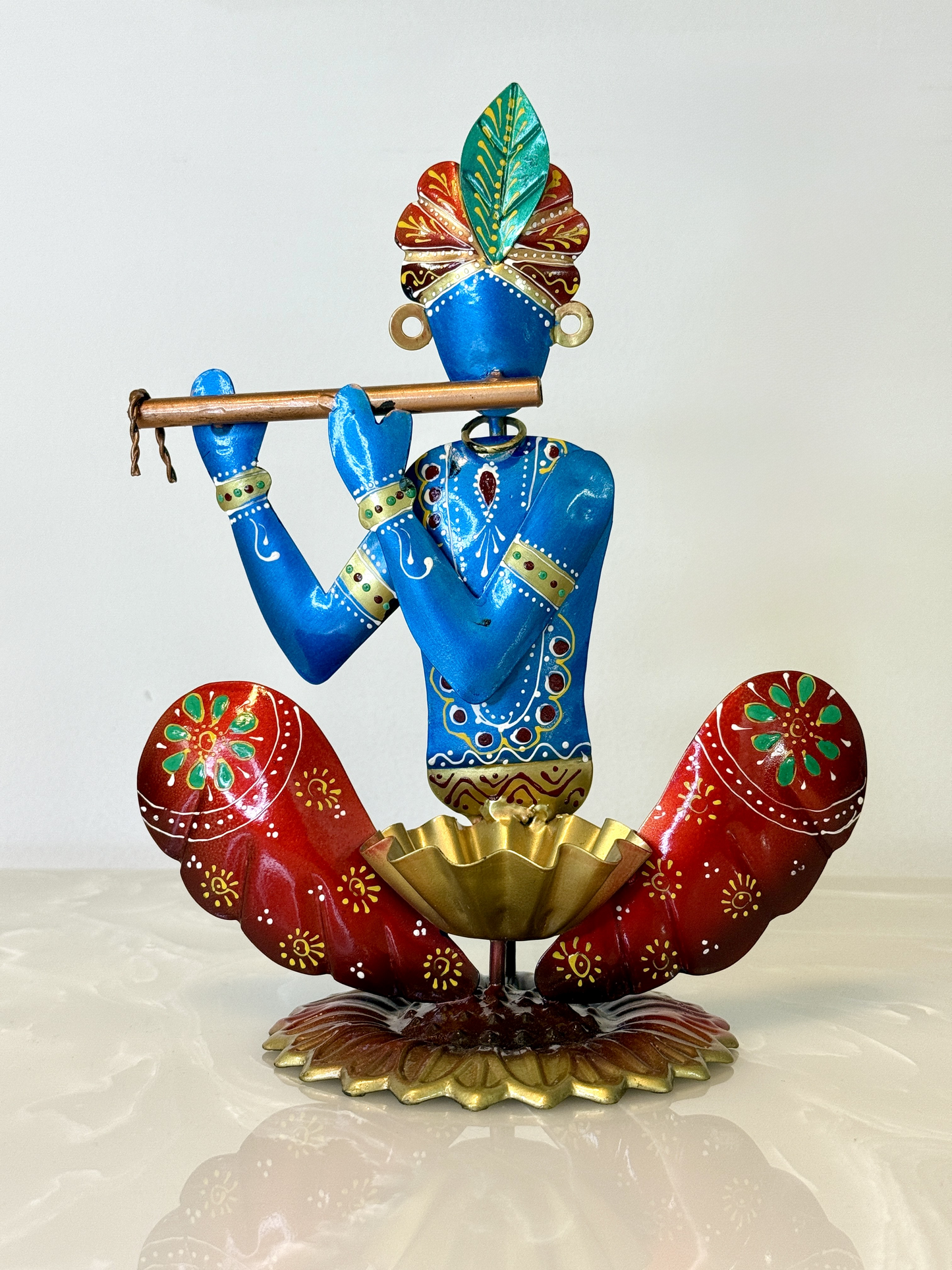 Handmade Krishna & Peacock Pair Tea Light Holder Set