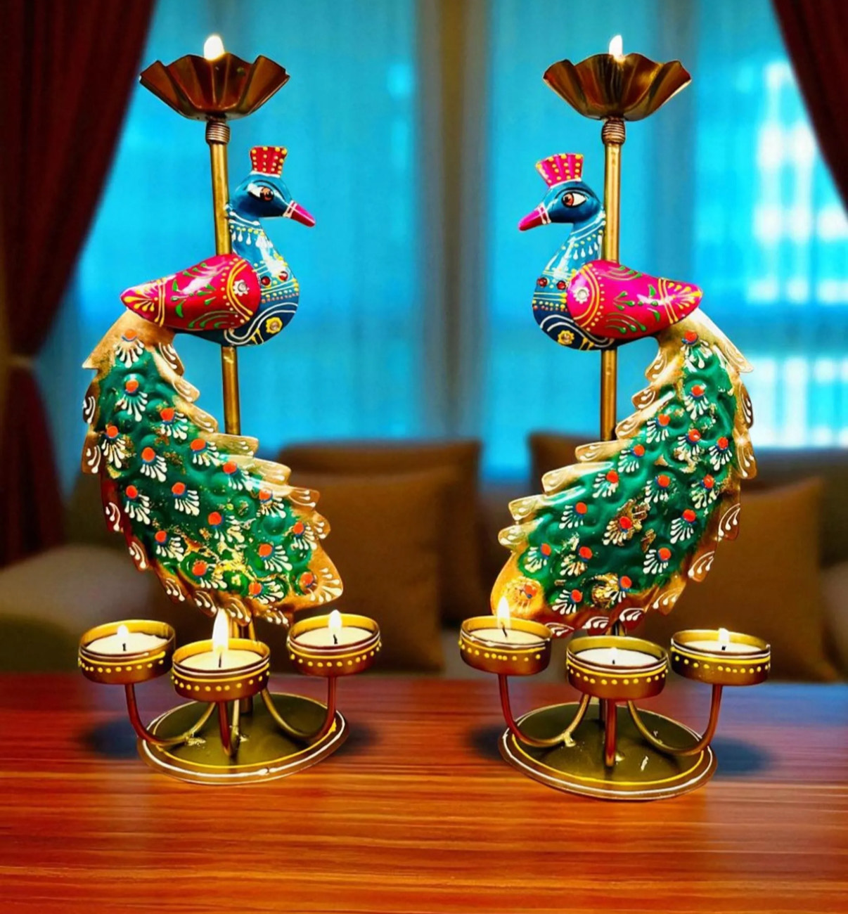 Peacock Tealight Holders (Set of 2)