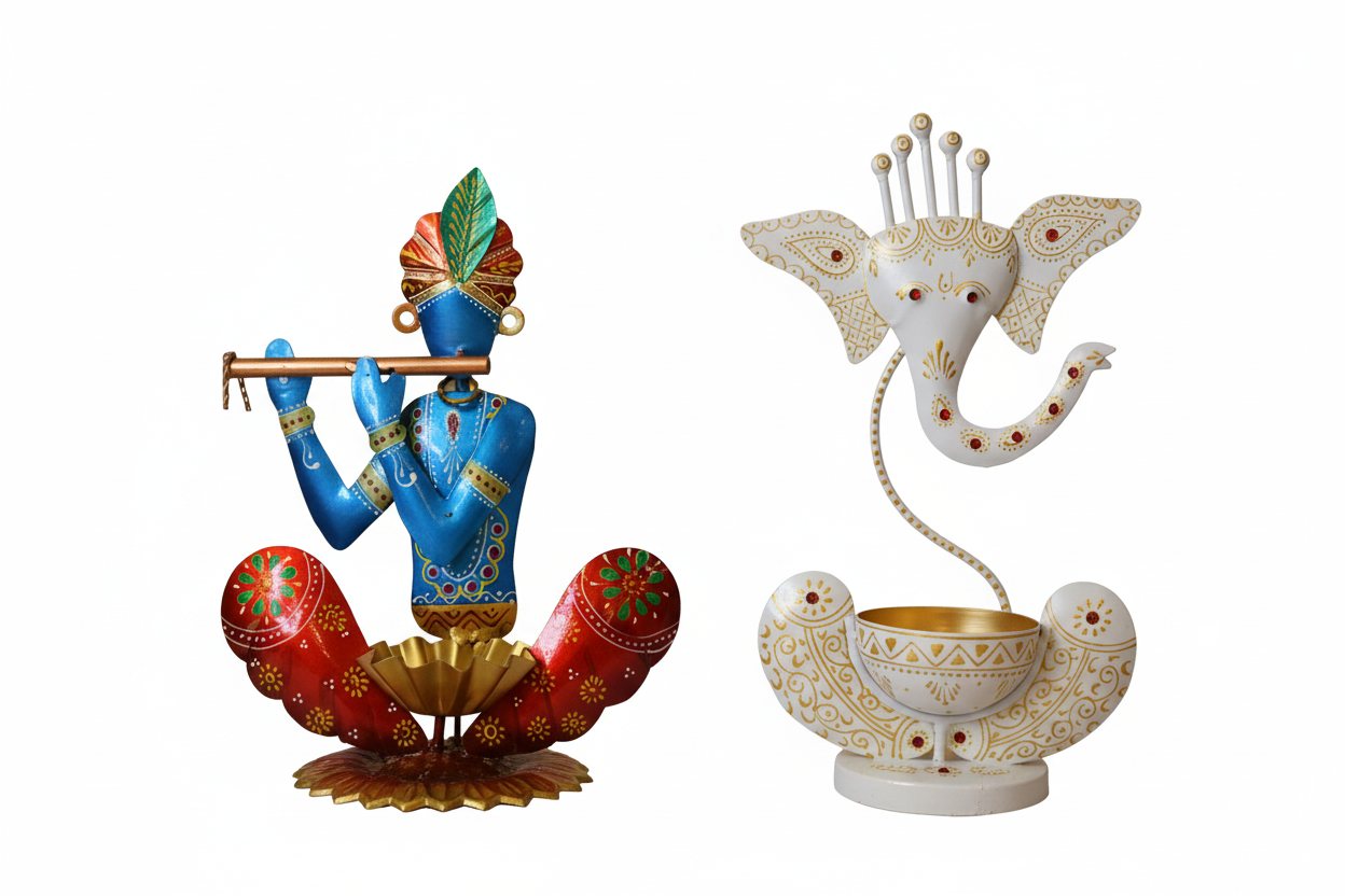 Spiritual Décor Set – Ganesha & Krishna Tealight Holders