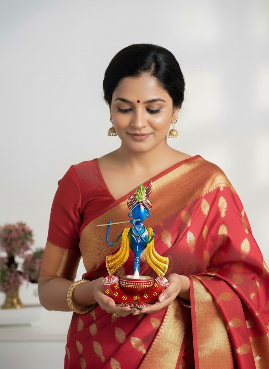 Handmade Krishna Tea Light Holder – Artistic Metal Candle Stand