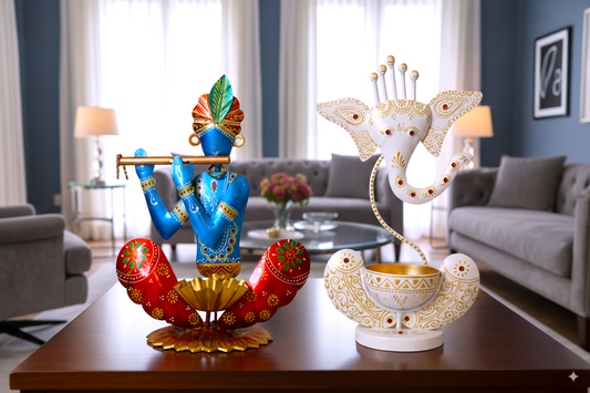 Spiritual Décor Set – Ganesha & Krishna Tealight Holders