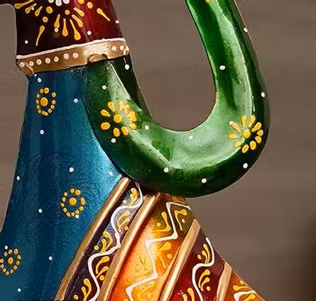 Hand-Painted Dandiya Couple Metal Showpiece