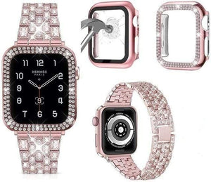 Elite Series Diamond Strap+Case+Glass Screen Protector Compatible With Apple Watch - Elegance & Splendour