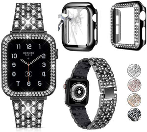 Elite Series Diamond Strap+Case+Glass Screen Protector Compatible With Apple Watch - Elegance & Splendour